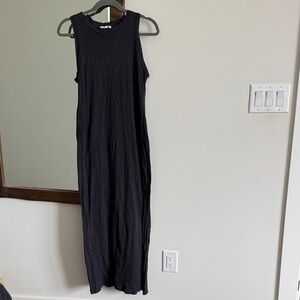 ‘Lush’ Black Sleeveless Maxi Crewneck T-shirt Dress with Side Slit